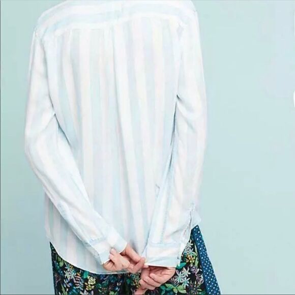 Rails Blue White Block Stripe Lace Tie Blouse S - Picture 3 of 14